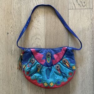 Vintage 80s VIVA of California Color Block Fiesta Leather Purse Bag Large